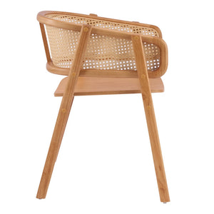 English Elm Rattan Mesh Back Rubberwood Arm Dining Chairs Bohemian Coastal Natural Set of 2 N772P415449N