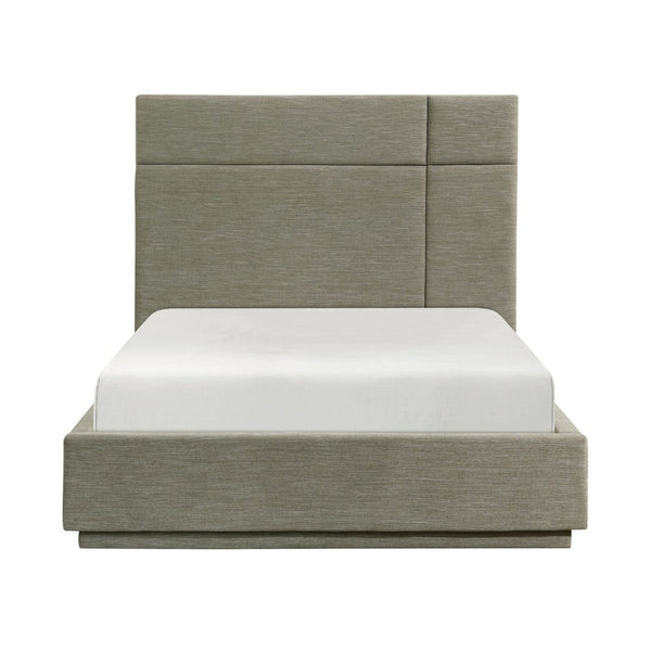 English Elm Beautiful Wingback Queen Platform Bed Tall Upholstered Headboard Low Profile Frame B011S02497
