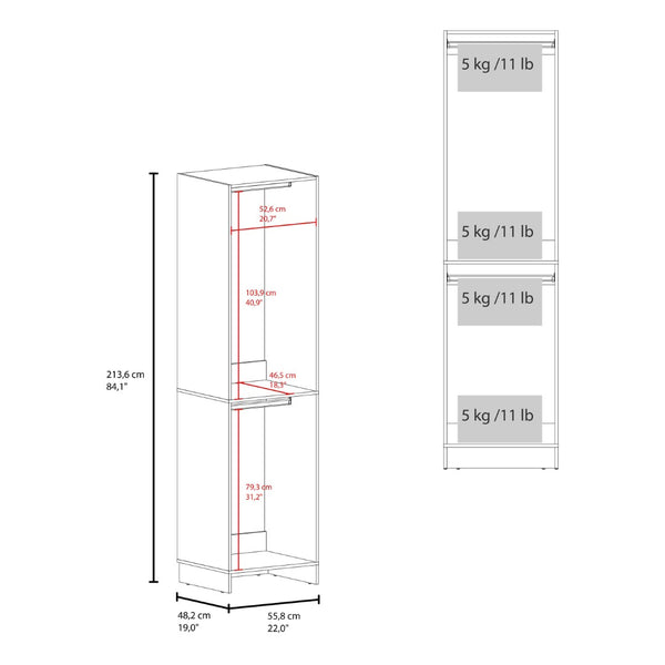 English Elm Dover Freestanding Wardrobe Closet with Dual Rods Melamine Finish Vertical Storage B097P474256