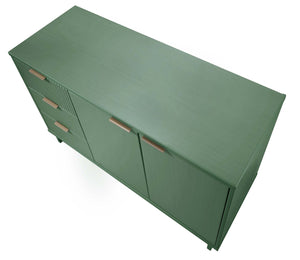 English Elm Granville 55" Sideboard with Solid Wood Ribbed Drawers, Gold Steel Handles & 3 Concealed Shelves Sage Green B365S00116