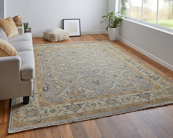 Feizy Rugs Corbitt Persian-inspired Hand Knotted Wool Rug - Elegant Low Pile Design For Timeless Spaces Gray,Gold Wool Cor0611fgrygldh50