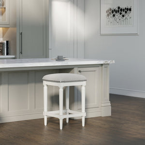 English Elm 27"h Square Faux Leather Counter Stool Solid Wood Carved Legs Distressed Walnut Finish B2751P436460