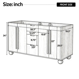 English Elm [cabinet Only] 58 Inch Double Sink Vanity Base Wood Grain Mdf Soft Close Storage N759S425429N