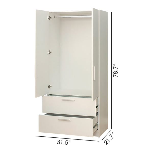 English Elm Emma Two-Door Wood Closet in White with Deep Drawers, Hanging Bars, Water/Heat Resistant Finish B040S00007