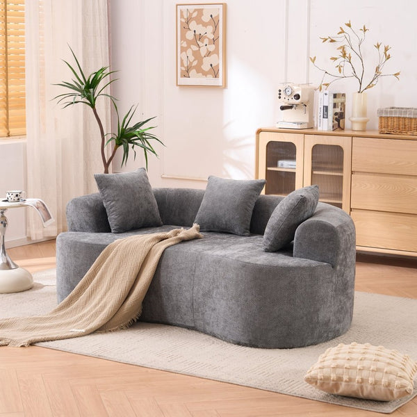 English Elm Crescent-shaped Chenille Sofa Curved Low-back Two-seater with Cloud-like Deep Cushions Gray W2012P375739
