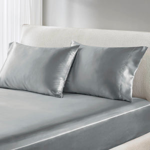 English Elm 4 Luxury Satin Twin Sheet Set - 100% Polyester, Soft Smooth 90g Finish, Deep Pocket Fit & Breathable Comfort Grey 11.81 L x 9.84 W x 3.15 H B035P319693