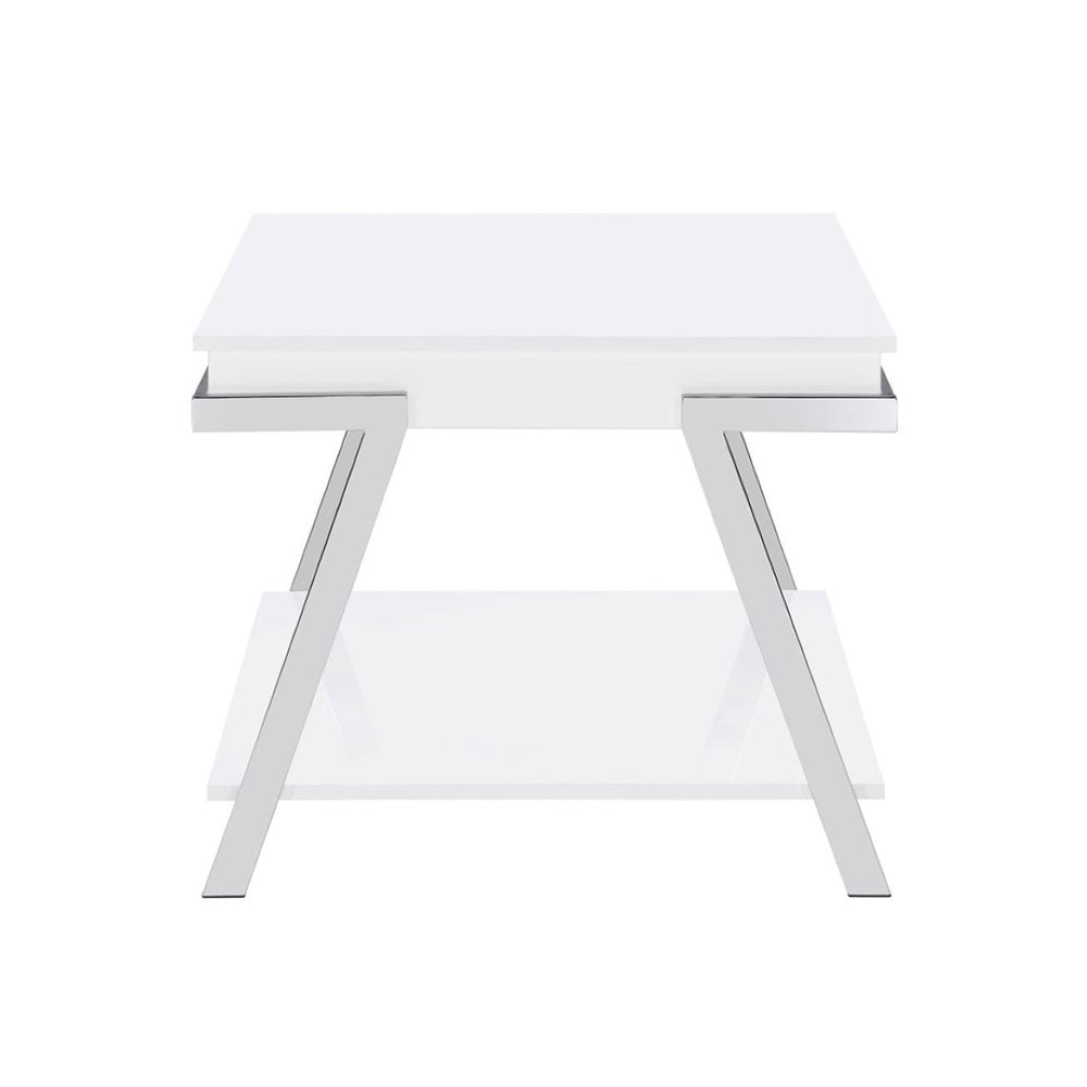 English Elm Rectangular End Table With Open Shelf - Modern High Gloss White Accent For Stylish Living Spaces B016P373010-GIGA