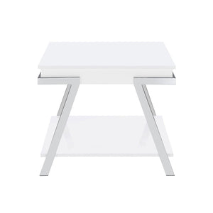 English Elm Rectangular End Table With Open Shelf - Modern High Gloss White Accent For Stylish Living Spaces B016P373010-GIGA