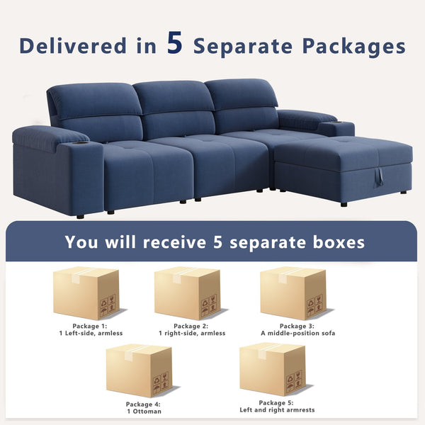 English Elm Modern Modular L-shaped sectional sofa 105-inch cloud deep-seat 4-seat cotton comfort with ottoman and storage Blue W3820S00008