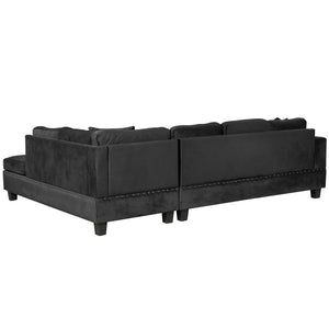 English Elm 105" Modern Velvet Sectional Sofa with Storage Ottoman, Reversible Chaise, Cup Holders & Pillows Black N719S000580B