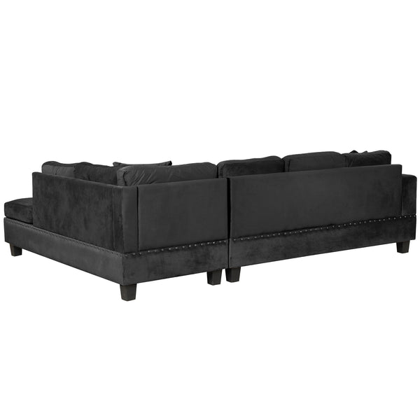 English Elm 105" Modern Velvet Sectional Sofa with Storage Ottoman, Reversible Chaise, Cup Holders & Pillows Black N719S000580B