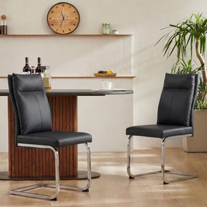 English Elm Dining Chair Set of 2 Faux Leather Chrome Base Ergonomic Contemporary Kitchen Seating Black W3851P453162