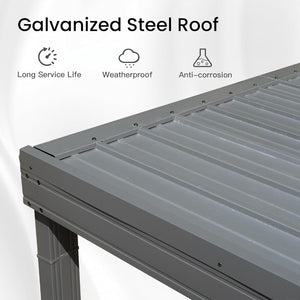 English Elm 12x20ft Lean to Hardtop Gazebo Wall Mounted Steel Roof Outdoor Shelter Deck Porch Gray W1859S00197
