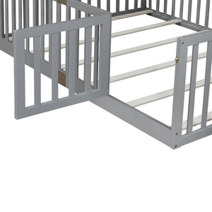 English Elm Twin Floor Bed Solid Rubber Wood with Tall Safety Railings for Toddler Sleep Grey W504P287657