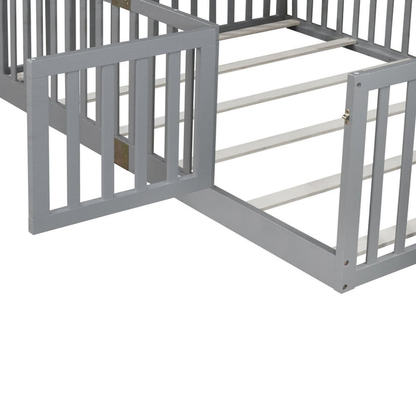 English Elm Twin Floor Bed Solid Rubber Wood with Tall Safety Railings for Toddler Sleep Grey W504P287657