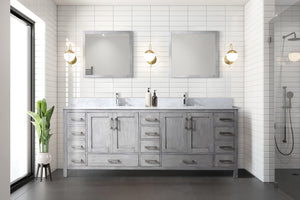 English Elm Distressed Grey Double Bath Vanity 84" W With Elegant Carrara Marble Top & Ample Storage Space B2731P258979