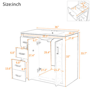 English Elm 36'' Bathroom Vanity with Ceramic Sink Combo, Solid Wood Frame, Soft-Close Drawers and Stylish Retro Groove Design Blue N710P291684C