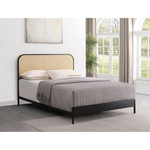 English Elm Kenneth Queen Bed Woven Rattan Headboard Steel Frame Coastal Boho Bedroom Accent B062P440084