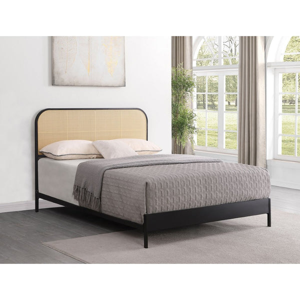 English Elm Kenneth Queen Bed Woven Rattan Headboard Steel Frame Coastal Boho Bedroom Accent B062P440084