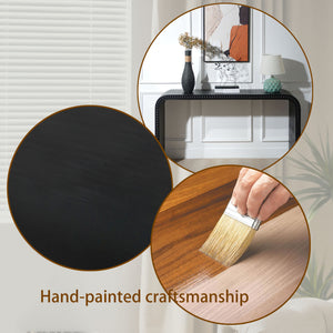 English Elm Black Wood Console Table 64.2"L Curved Waterfall Design with Handcrafted Wood Beads for Entryway Decor W2729P239168