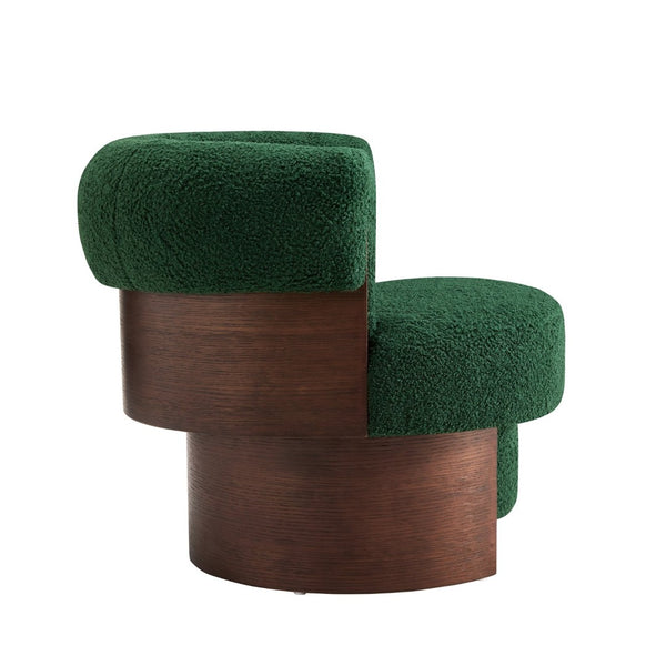 English Elm Modern Sculptural Barrel Swivel Chair Bentwood Frame Polyester Upholstery Accent Seating Green N760P369230C