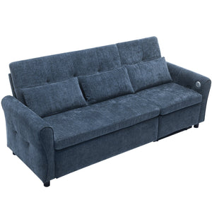 English Elm 2-in-1 Sofa Pull-Out Sleeper with Reversible Recliner, USB Ports, Tufted Curved Arms, 82" Comfort Blue N719S002010C
