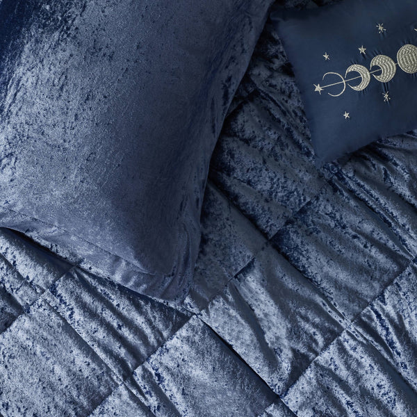 JLA Home Intelligent Design - Velvet Crushed-velvet Comforter Set with Diamond Quilting, Hypoallergenic Fill & Elegant Sheen Navy ID10-1974