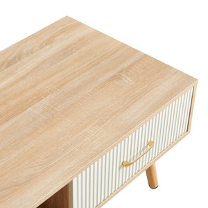 English Elm Rectangle Coffee Table With Solid Wood Legs, Hidden Drawer & Modern Design For Clutter-Free Living W1265P230629-GIGA