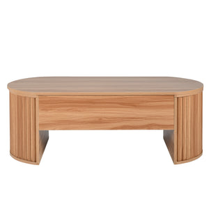English Elm U-Can Elliptical Lift Top Coffee Table with Hidden Storage, Hydraulic Lift, Wood-Grain Modern Design Light Brown N724P308481W