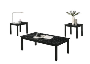 English Elm Contemporary 3-Piece Table Set With Faux Marble Top & Solid Wood Legs - Stylish Living Room Decor B2741P391801