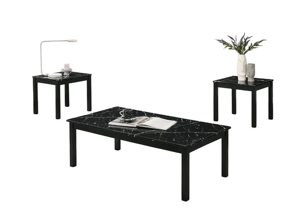 English Elm Contemporary 3-Piece Table Set With Faux Marble Top & Solid Wood Legs - Stylish Living Room Decor B2741P391801