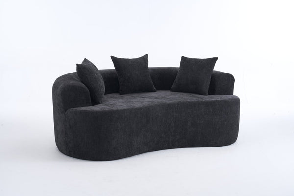 English Elm Crescent-shaped Chenille Loveseat Low Profile Curved Sofa for Modern Living Rooms Black W5188P450356