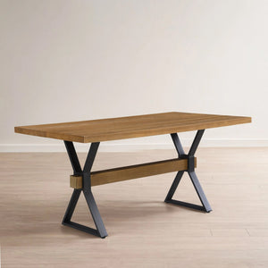 English Elm Christopher Knight Home® - X-shaped farmhouse dining table with thick 63" top, X-legs & powder-coated steel frame for six guests Brown N771P256935W