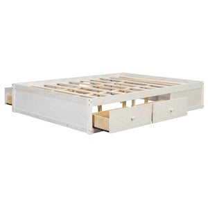 English Elm Queen Platform Storage Bed with Hydraulic Lift Footboard and Four Drawers Antique Finish White LP000139AAK