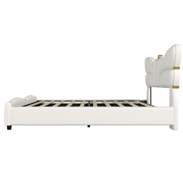 English Elm Christopher Knight Home® - Queen Plush Leather Upholstered Bed Frame with Wingback Headboard, Wavy Footboard, Quiet Support Beige 82 L x 10 W x 3.25 H N761S0000019W