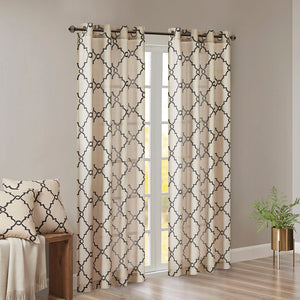 JLA Home Madison Park - Fretwork Cotton-Blend Grommet Top Curtain Panel — Textured Basket Weave, Light-Filtering, Modern Flair Khaki/Black MP40-2410