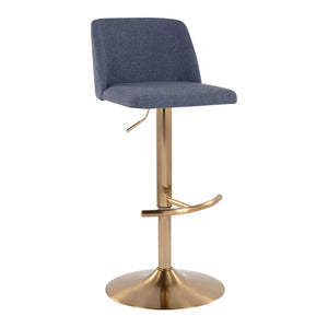 English Elm Toriano Adjustable Barstool Set Of 2 In Soft Blue Fabric With Gold Base - Modern Swivel Comfort B202S01032-GIGA