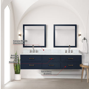 English Elm Blue Double Bath Vanity Set With Carrara Marble Top, Chrome Faucets & 36" Mirrors - Elegant Style! B2731S01837