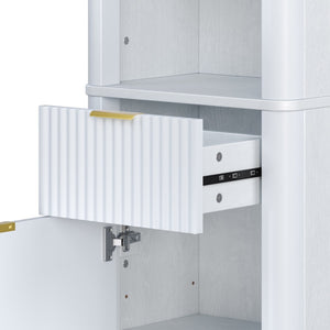 English Elm 68" Tall Fluted Freestanding Storage Cabinet with Drawer and Adjustable Shelf for Bathroom White N817P375218W