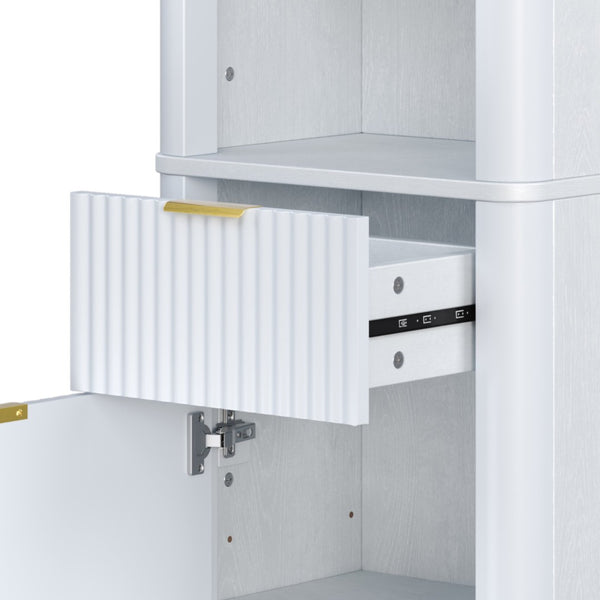 English Elm 68" Tall Fluted Freestanding Storage Cabinet with Drawer and Adjustable Shelf for Bathroom White N817P375218W