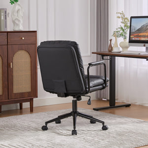 English Elm Office Mid Back Desk Chair with Double Sponge Cushion, Ergonomic Recline 40° and Wide Stable Base Black W1143P373974