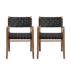 English Elm Christopher Knight Home® - DINING Chair Set of 2 PU Leather Dining Chairs with Rubberwood Frame, Modern Industrial Elegance Black 74689.00BLK
