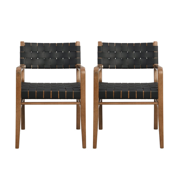 English Elm Christopher Knight Home® - DINING Chair Set of 2 PU Leather Dining Chairs with Rubberwood Frame, Modern Industrial Elegance Black 74689.00BLK