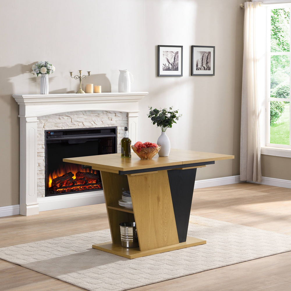 English Elm 61.81 Extendable Dining Table with Geometric Metal Base, E2 MDF Durable Top, Sleek Modern Design Natural+Black W2317P251946