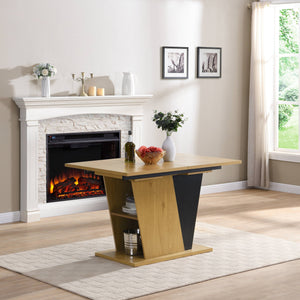 English Elm 61.81 Extendable Dining Table with Geometric Metal Base, E2 MDF Durable Top, Sleek Modern Design Natural+Black W2317P251946