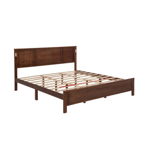 English Elm King Pine Wood Platform Bed with Led Lighting Usb Charging Tall Panel Headboard Walnut W504S00275