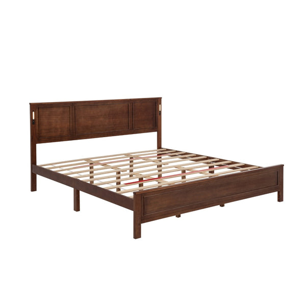 English Elm King Pine Wood Platform Bed with Led Lighting Usb Charging Tall Panel Headboard Walnut W504S00275