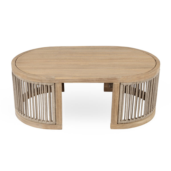 English Elm Christopher Knight Home® - Outdoor Acacia Wood Coffee Table with Rope Accents, Light Teak Slatted Top, Durable Outdoor Style N772P246425L
