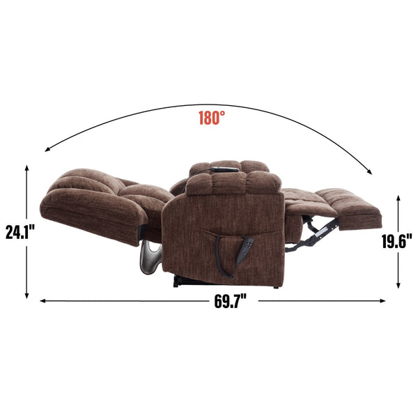 English Elm Dual Motor Power Lift Recliner Chenille Chair with Massage Heat and Infinite Positions Brown W3224P288490