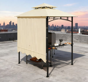 English Elm Ventilated Grill Gazebo with Dual Vented Canopy Side Awning Shelves and Steel Frame T3971P427040